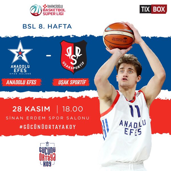 Basketbol Süper Ligi 8. hafta karşılaşmasında konuğumuz Uşak Sportif.
 mobile.tixbox.com.tr/etkinlik/4231/…