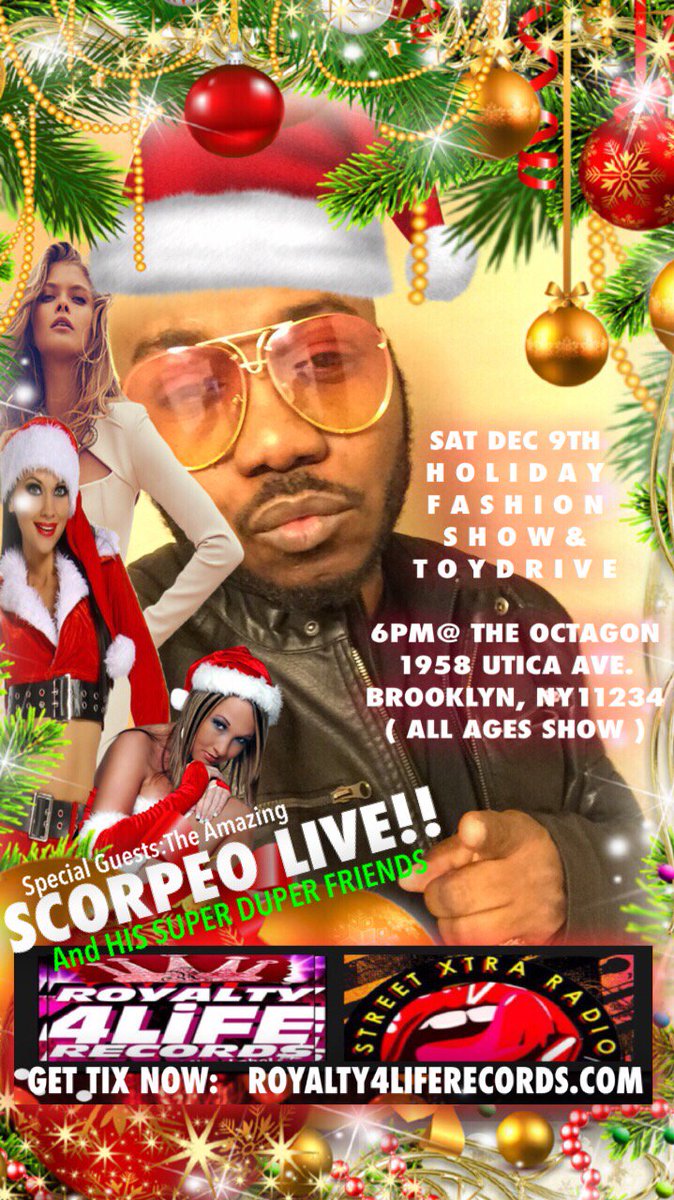 StreetXtraRadio's tweet photo. Tis The Season! Get a couple tickets to this Holiday Fashion Show &amp; Toy DRivE Sat Dec 9th • Scorpeo will be performing live • Kindly Share &amp; support Thank you https://t.co/ya9XAqOZw6 https://t.co/NUoLF9vUUO