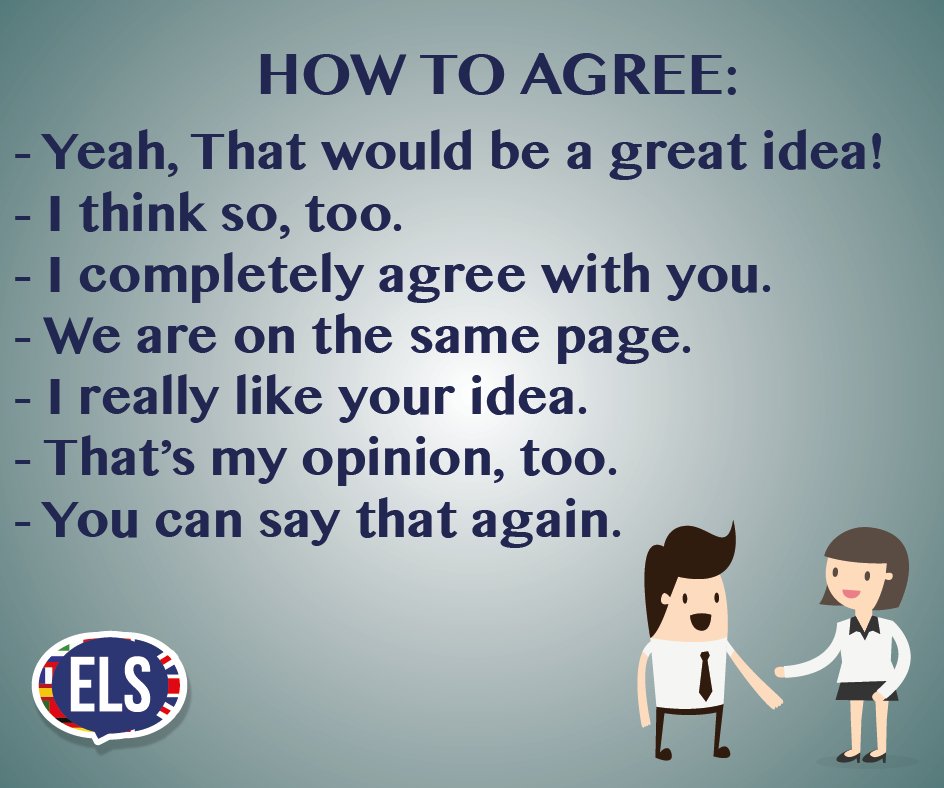 ELS_Meldrum's tweet photo. Lezione di Inglese: modi per dire di essere d'accordo. #howtoagree #Elstips https://t.co/FZB4040xVD