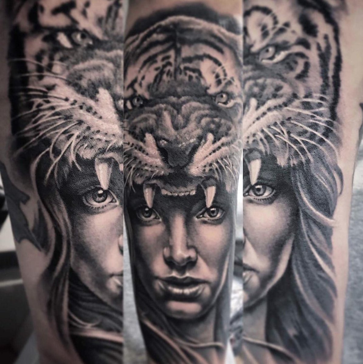 We love this fierce piece by @delmertattoos. Come in and get a custom tattoo drawn up!