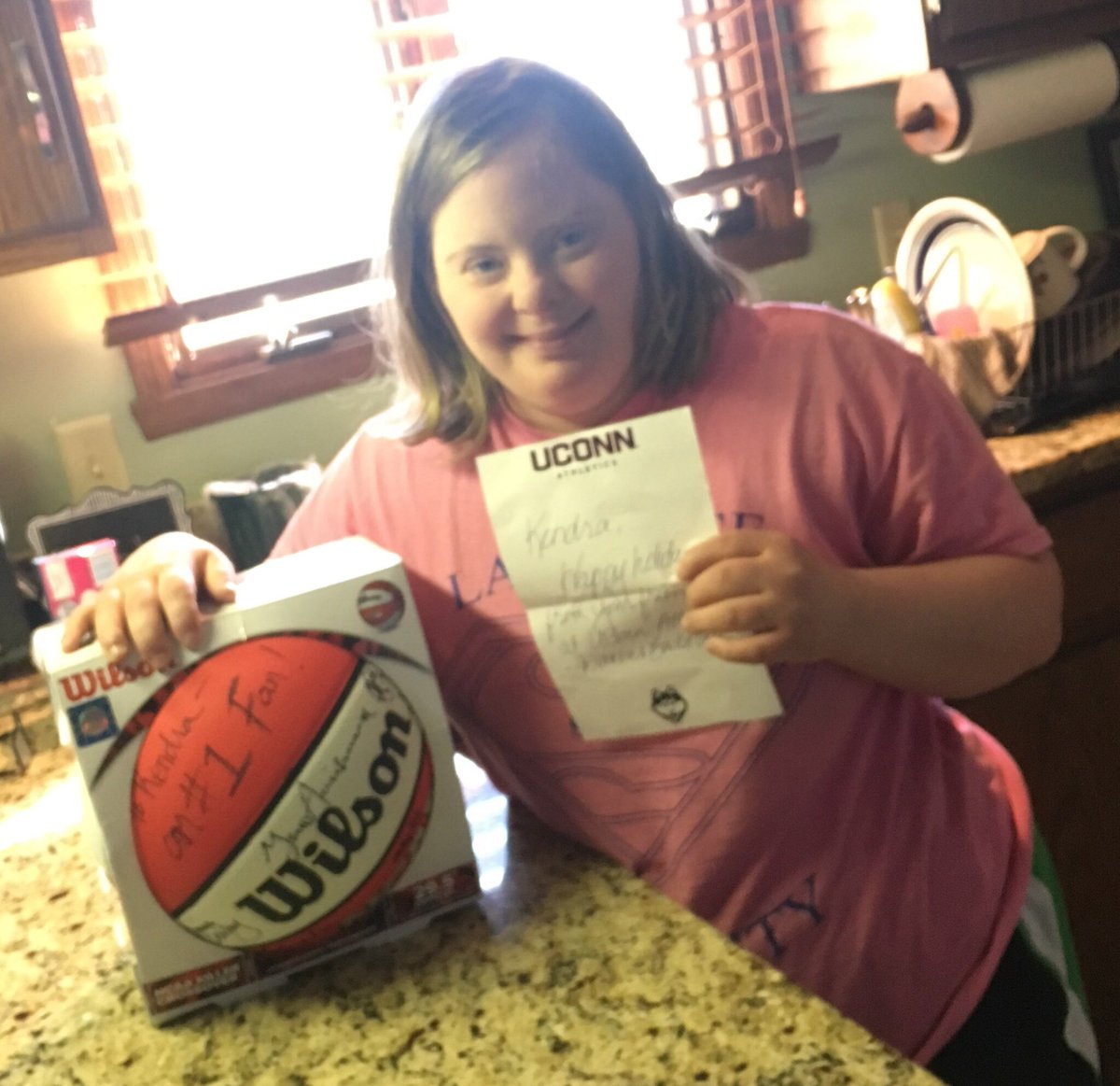 KelleyCatenacci's tweet photo. @UConnWBB Thank you for the early Christmas gift!!! Kendra is going to be the most popular player on her Special Olympics basketball team 🤩 Good luck this season!! #bigballer #Huskies #UConnNation https://t.co/YvvYlMkfRm