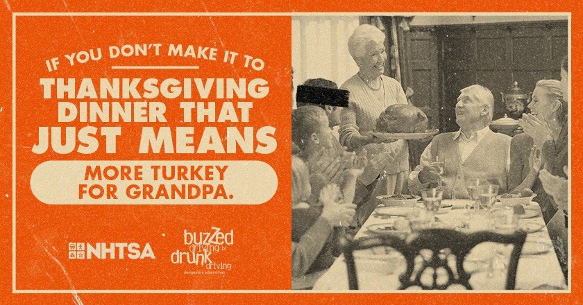 In the past 5 years, more than 800 people died in alcohol-related crashes during the Thanksgiving holiday. #DriveSober