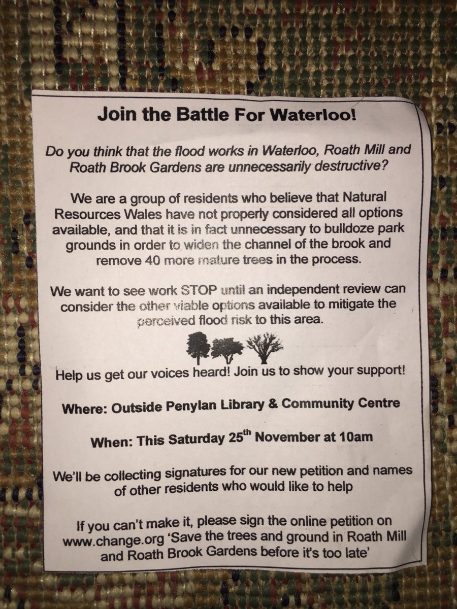 WaterlooTrees's tweet photo. Join our fight to prevent further destruction of the Cardiff parks
-
Saturday 25 November 10am
Outside Penylan Library &amp; Community Centre

All are welcome 🌳🌳🌳
Please share &amp; retweet.

#cardiff #roath #penylan https://t.co/wKx6dnaMcG