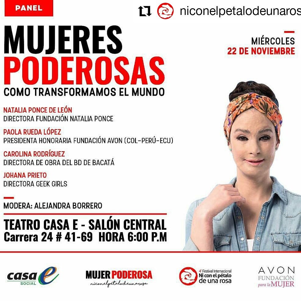 paolaruedalopez's tweet photo. Hoy estaré en el Panel #MujeresPoderosas de @alejaoficial @niconelpetaloof 
6PM #Bogotá Entrada libre. Feliz de sumarme desde @FundacionAvonCo https://t.co/7oRXCWHYJN