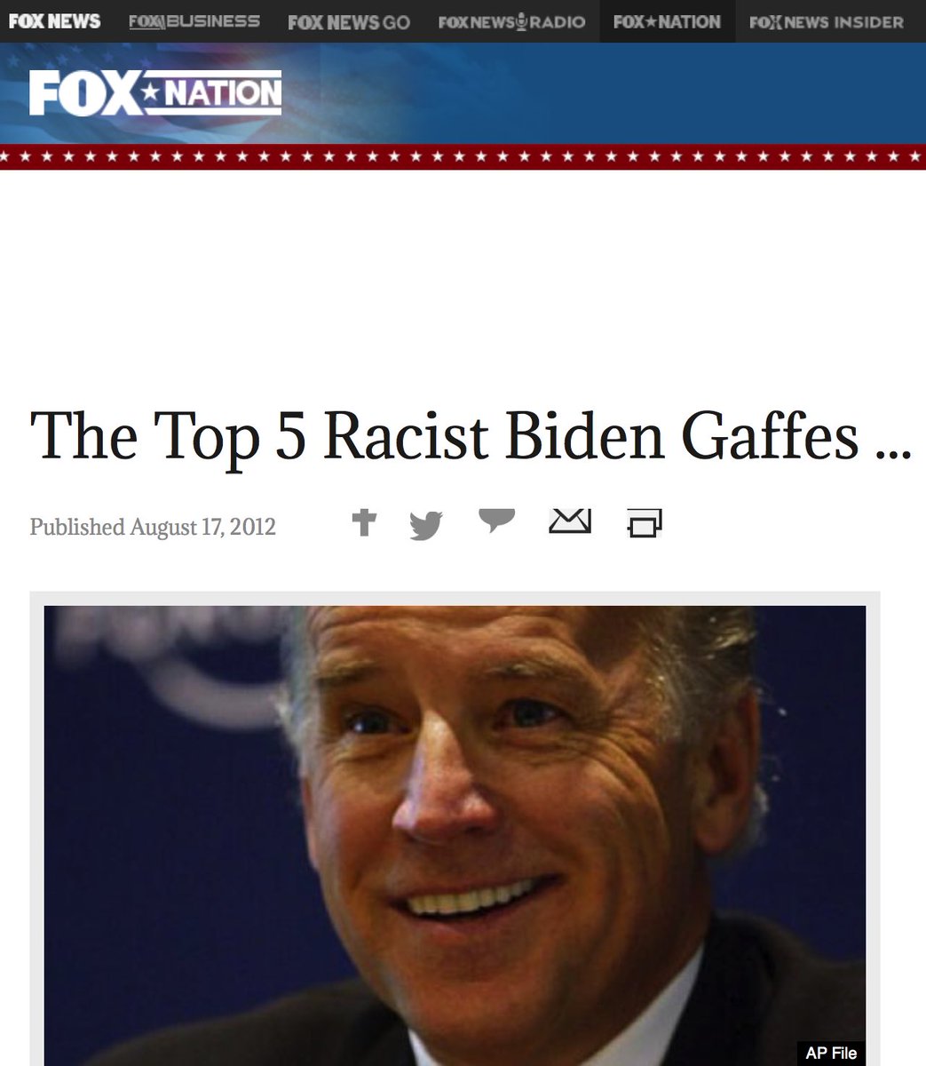 The only media outlet to openly cover Biden's racist ways was Fox News. Outlets like The Economist did so very tamely, while outlets like Buzzfeed have all but scrubbed access to their old articles citing "racist Joe Biden."I wonder why?