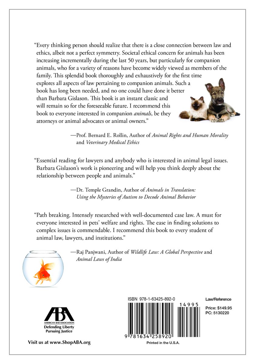 gislasonbj's tweet photo. Pet Law and Custody, the 702-page law book I wrote, published by the American Bar Association, is available at a deep discount this Cyber Monday only at https://t.co/Z2mfcEyMvp. Enter the discount code CYBER17. This offer includes free shipping! https://t.co/Ye23HAu4MD