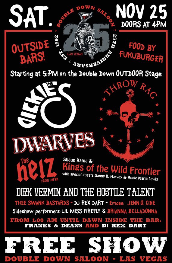 RiotStyle's tweet photo. โ ๏ธ๐๐ญ THIS SAT. AT THE DOUBLE DOWN SALOON LAS VEGAS! THE DWARVES, THE DICKIES, THROW RAG + MORE! @thedwarvesband #throwrag #thedwarves #thedickies #dwarves https://t.co/uiBOkPwVLX
