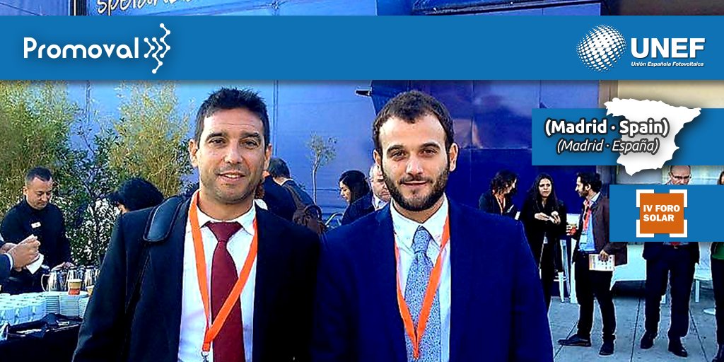 Promoval's tweet photo. Yesterday and today we have been in the @UNEFotovoltaica IV #Solar Forum, celebrated in #Madrid. We have known firsthand how the future of #photovoltaic #solar energy will be in a short future time. #ForoSolar17 https://t.co/DIJQRcrArz