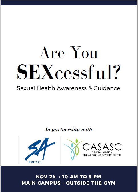CASASC2's tweet photo. This Friday! Sexual health awareness and guidance event - Are You SEXcessful @RedDeerCollege 10-3 p.m. in front of the main gym. All welcome! #RedDeer https://t.co/URdSgT0GVj