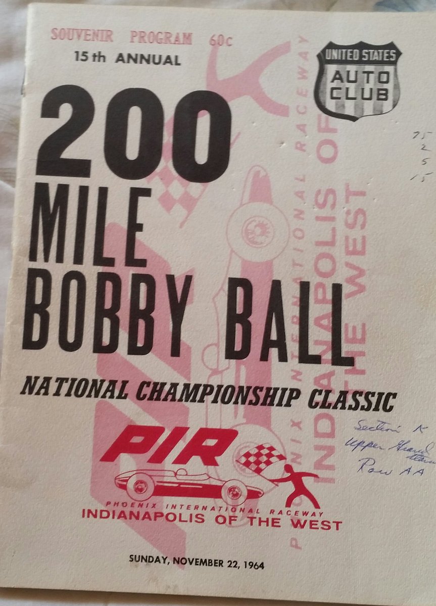 Larrys58thYrPIR's tweet photo. 53yrs ago today 11/22/64 We attended the 2nd ever #IndyCar race @PhoenixRaceway🌵Driver #LloydRuby WON🏁🏆the 200 miler named after Bobby Ball https://t.co/Wd21Qr6A84