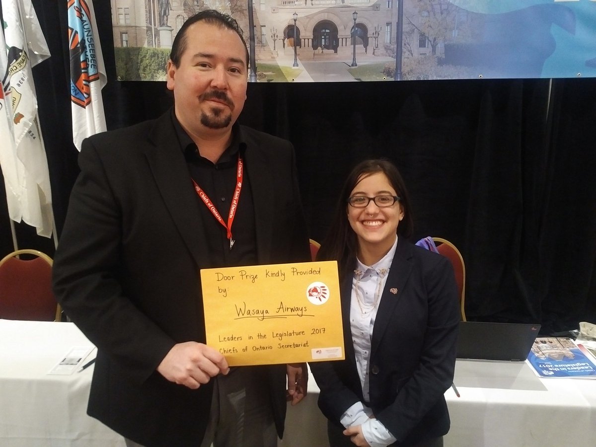 ChiefsofOntario's tweet photo. #LiL2017 door prize winners Wasaya round trip for two winner is @AbramBenedict Congrats! https://t.co/vf5a3NYvjY