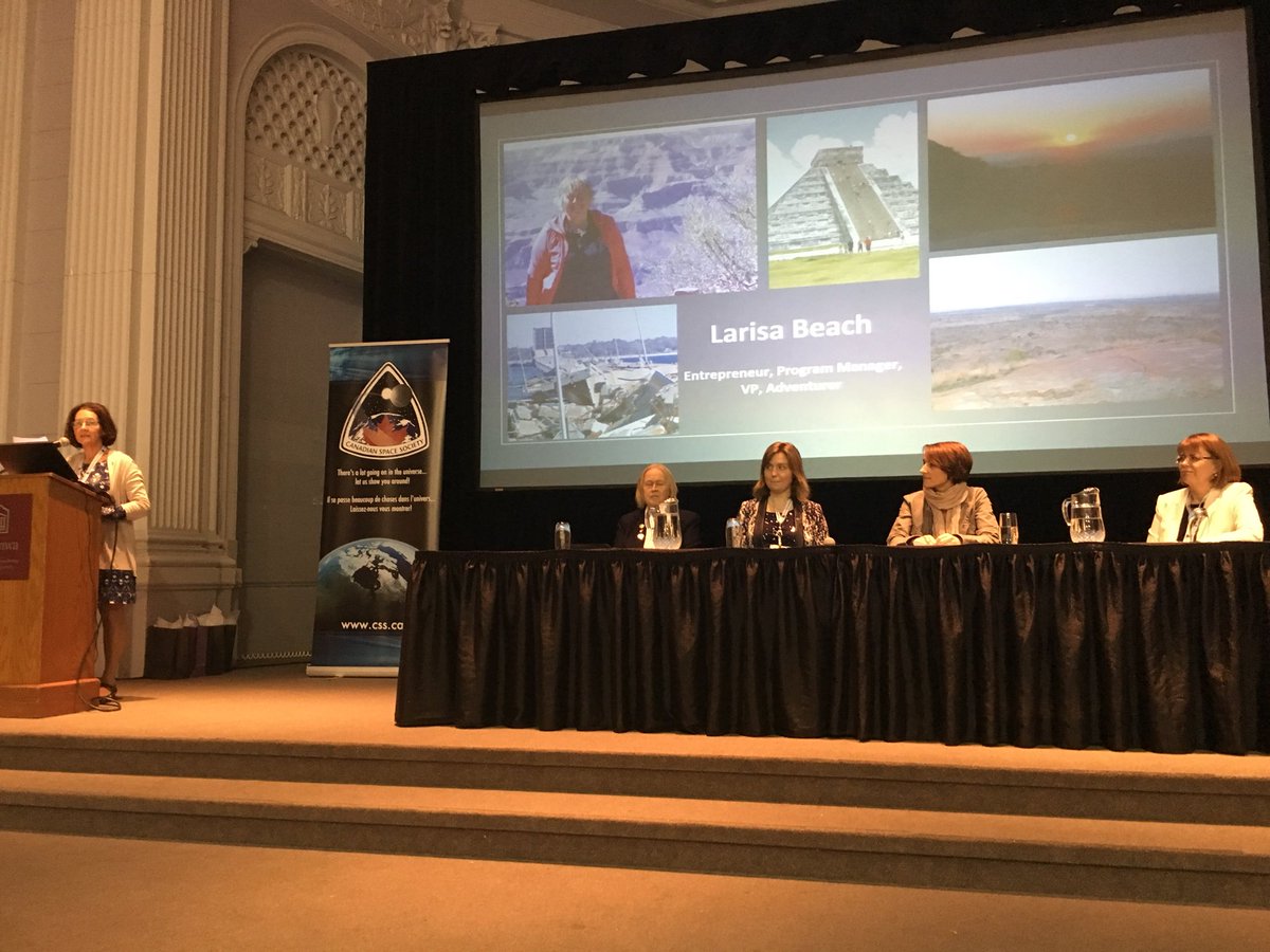 SpaceMinh's tweet photo. Kicking off the Women and Space Panel at the #CdnSpaceSummit - Larisa, Elsie, Taryn &amp; Stella are great role models and super passionate about Space!!! https://t.co/0VWANveVW4