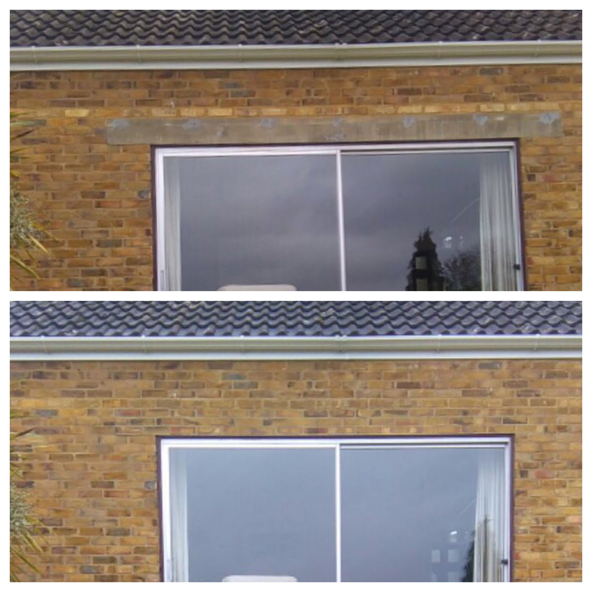 Old concrete harsh looking beam
Tinted to match brickwork at new house owners request, you can't even notice it. Brick  tinting specialist Henleystone Remedials Ltd