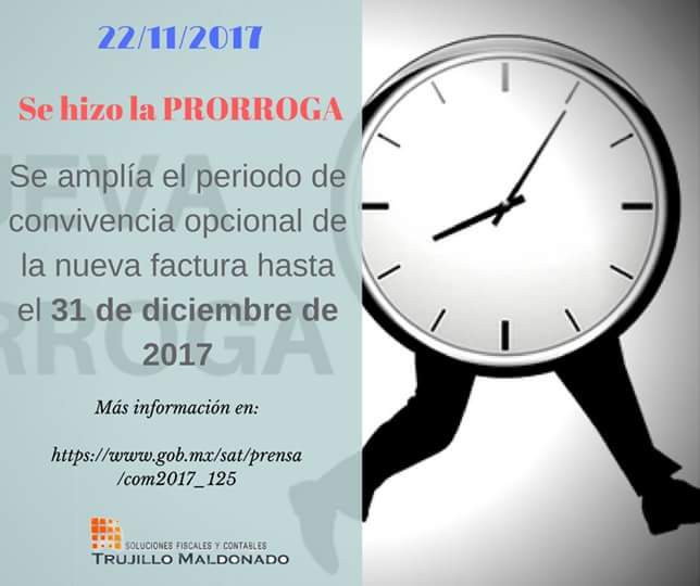 TM_Soluciones's tweet photo. Extiende @SATMX  la prorroga de la facturacion 3.3 hasta el 31 de Diciembre https://t.co/WrwdGpNDl3