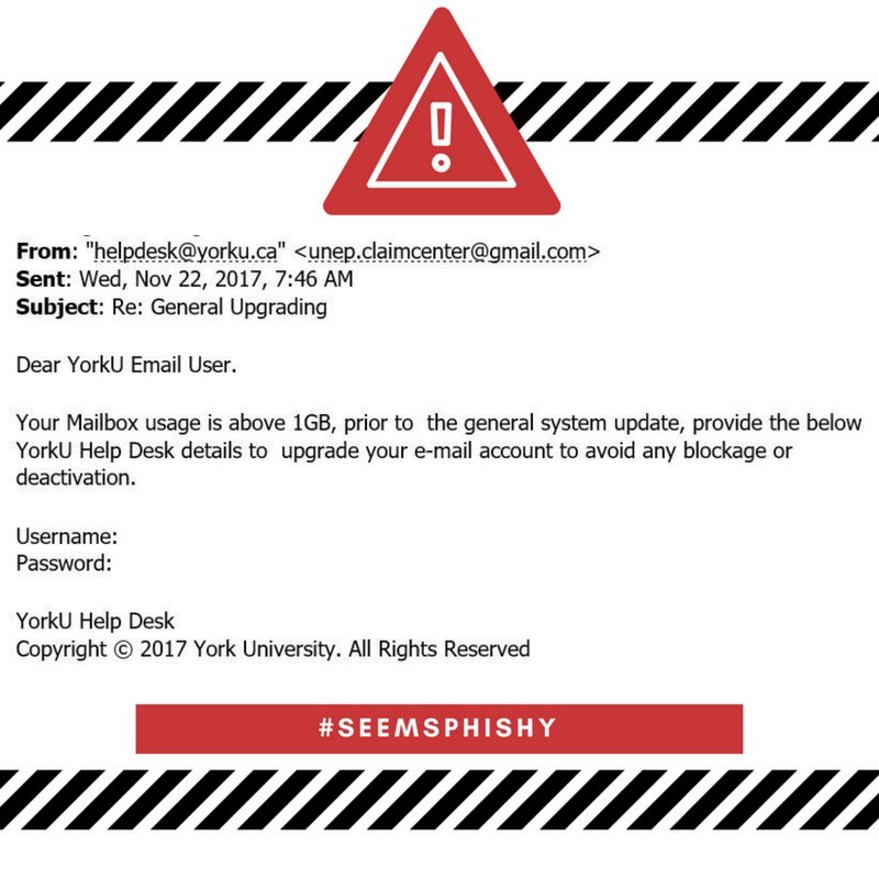 YorkU_Infosec's tweet photo. Be aware #PhishAlert https://t.co/2rQHrnHC4I