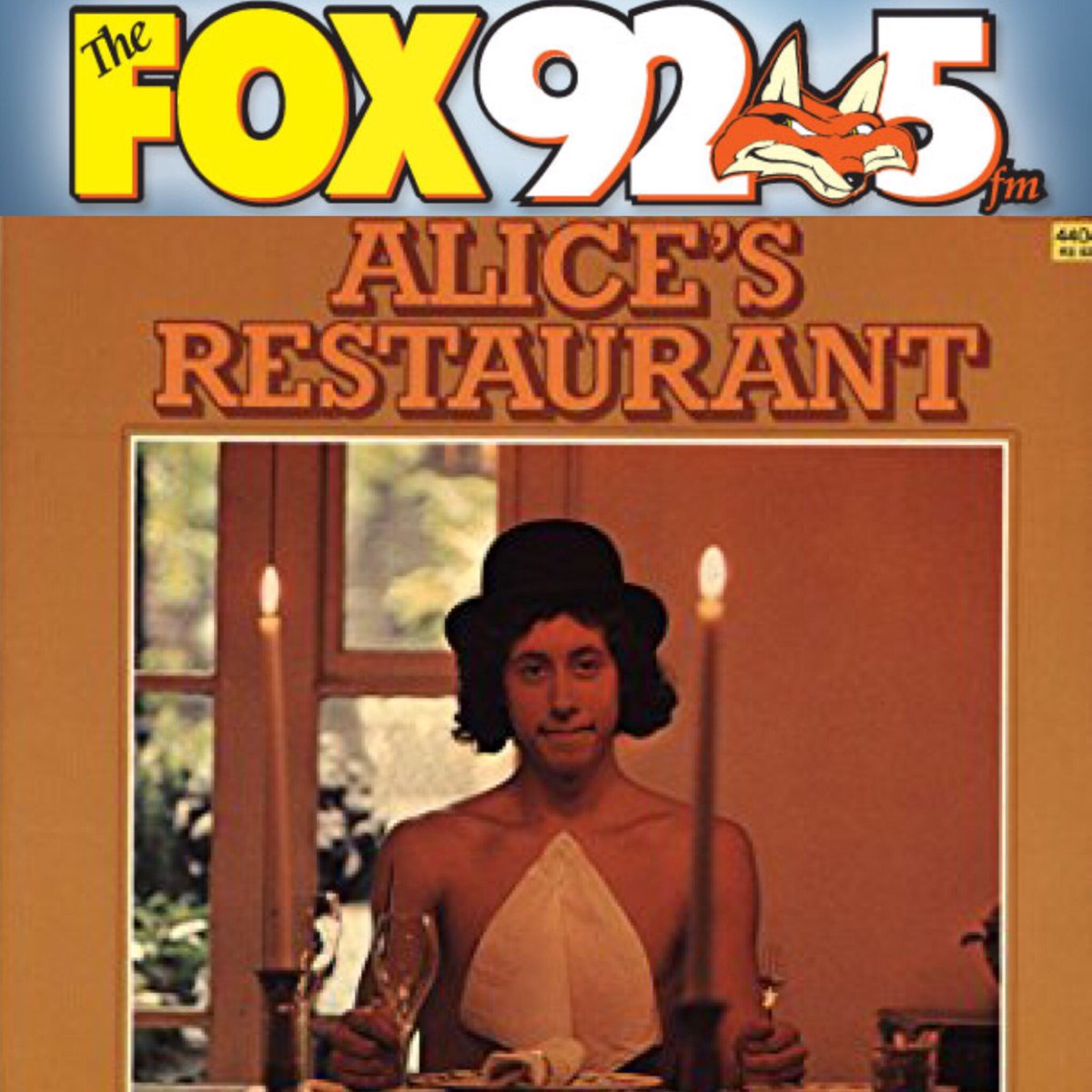 RealLauraSteele's tweet photo. You’ve been warned! Not once but twice the Arlo Guthrie Thanksgiving Classic Alice’s Restaurant will be on @thefoxradio925 #Cincinnati online at https://t.co/ORXFH5ayKm &amp; on the WOFX app Thanksgiving Day Noon &amp; 6p EST 🦊🦃 https://t.co/B7zodoQNW6