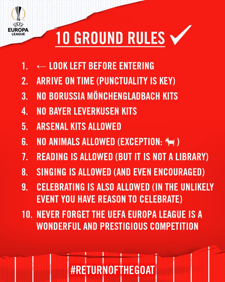 fckoeln_en's tweet photo. 📜 Some basic guidelines for Thursday night's @EuropaLeague match. #ReturnoftheGOAT https://t.co/UKaPxkRcYI