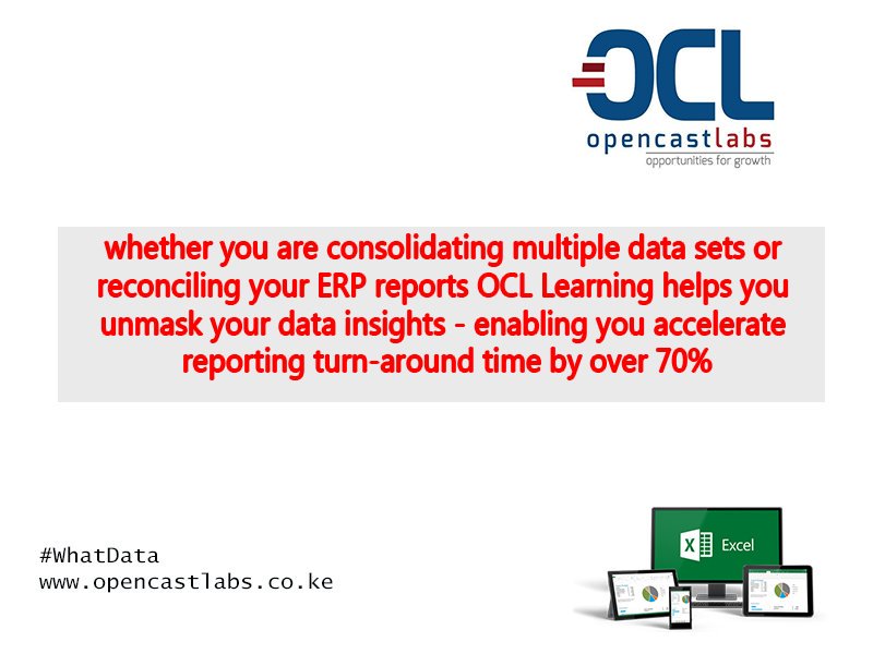 ExcelMaestro's tweet photo. #OCL Learning #WhatData. Let's help you consolidate multiple data sets so that you can focus on #DataAnalytics @OpenCastlabs https://t.co/1j61HuK1v3
