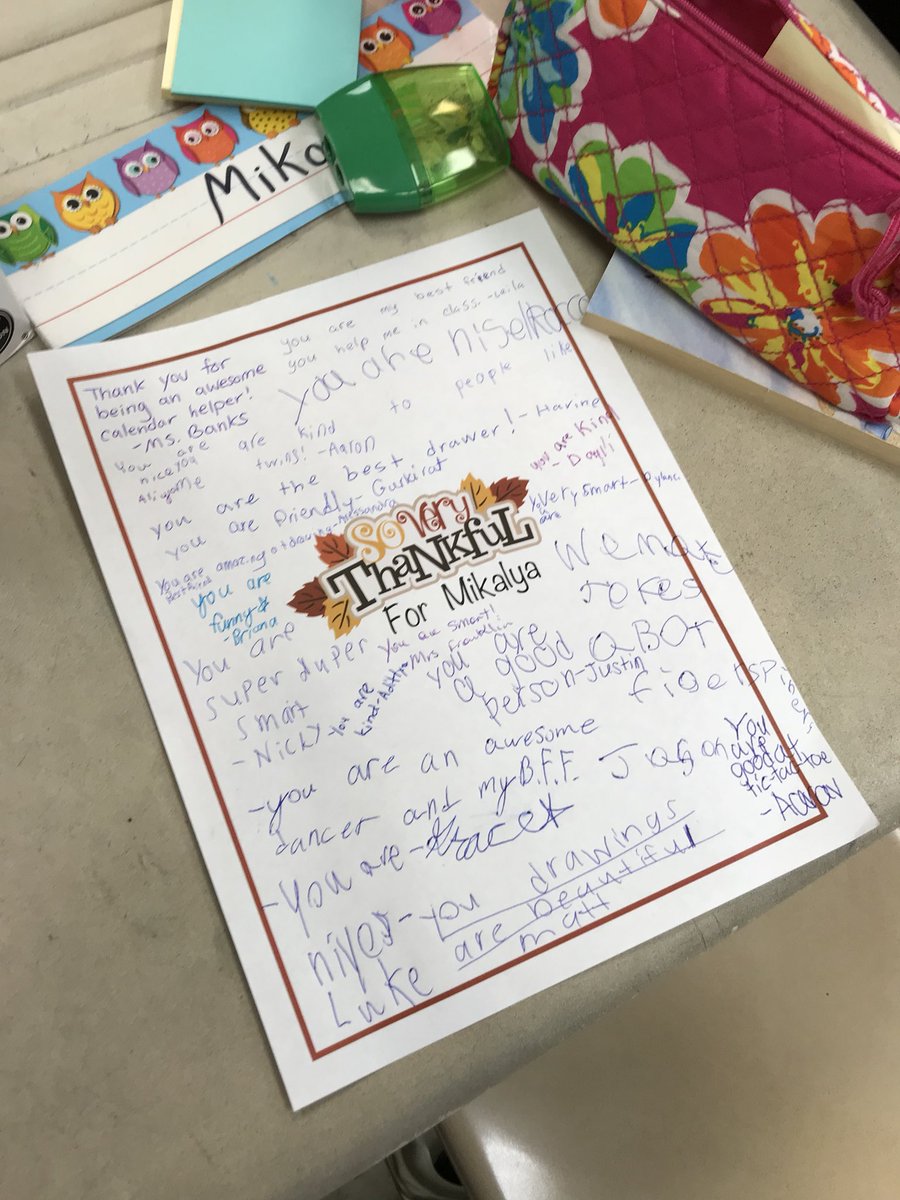 jennbanks_'s tweet photo. We are all thankful for each other ! @NHPRoadSchool #thankful #thirdgrade #nhproad https://t.co/wQZTWELppT