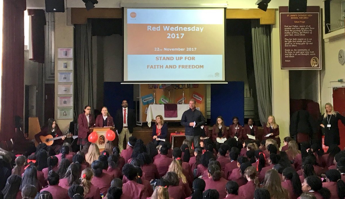 StAnnes_N13's tweet photo. We Made A Stand For Faith and Freedom today with Students &amp; Staff wearing a touch of Red 🔴❤️🔴  #RedWednesday @Chaplainstannes @acn_uk @StAnnes_RE https://t.co/4ucA8Shq5D