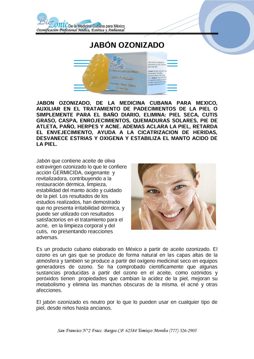 biozoniccdmx's tweet photo. Que es el Jabón Ozonizado ??!!! auxiliar en el tratamiento de padecimientos de la piel o simplemente para el baño diario, elimina: piel seca, cutis graso, caspa, enrojecimientos, quemaduras solares, pie de atleta, paño, herpes y acné. además aclara la piel, retarda el envejecimi https://t.co/00VbjX1ya5