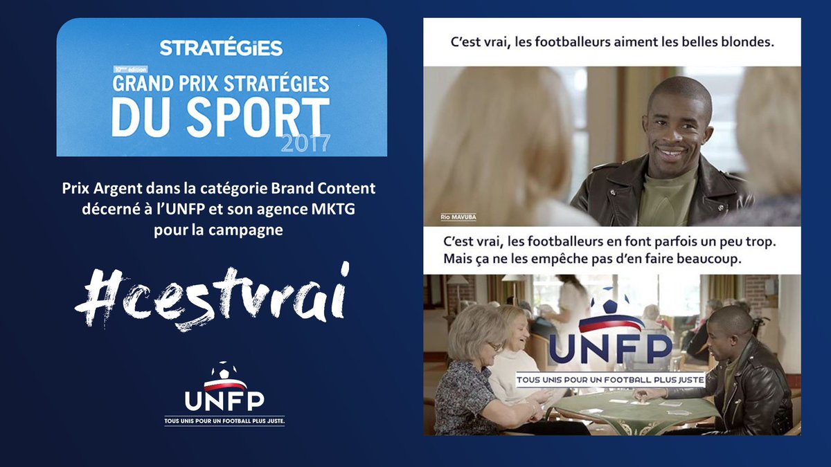 L’<a href="/UNFP/">UNFP</a> remporte l’Argent au Grand Prix <a href="/Strategies/">Strategies</a> du Sport 2017 pour la campagne #Cestvrai avec @MKTGParis ! 
Revoir ici la vidéo bit.ly/2hTsNtb