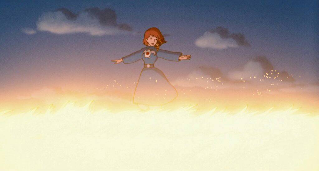 gen_ghibli's tweet image. "Engalanado con sus lujosas ropas azules, descenderá de los cielos sobre un campo dorado para unir sus lazos con la tierra y guiar a sus gentes hacia las tierras más puras al fin". (Nausicaä del Valle del Viento)