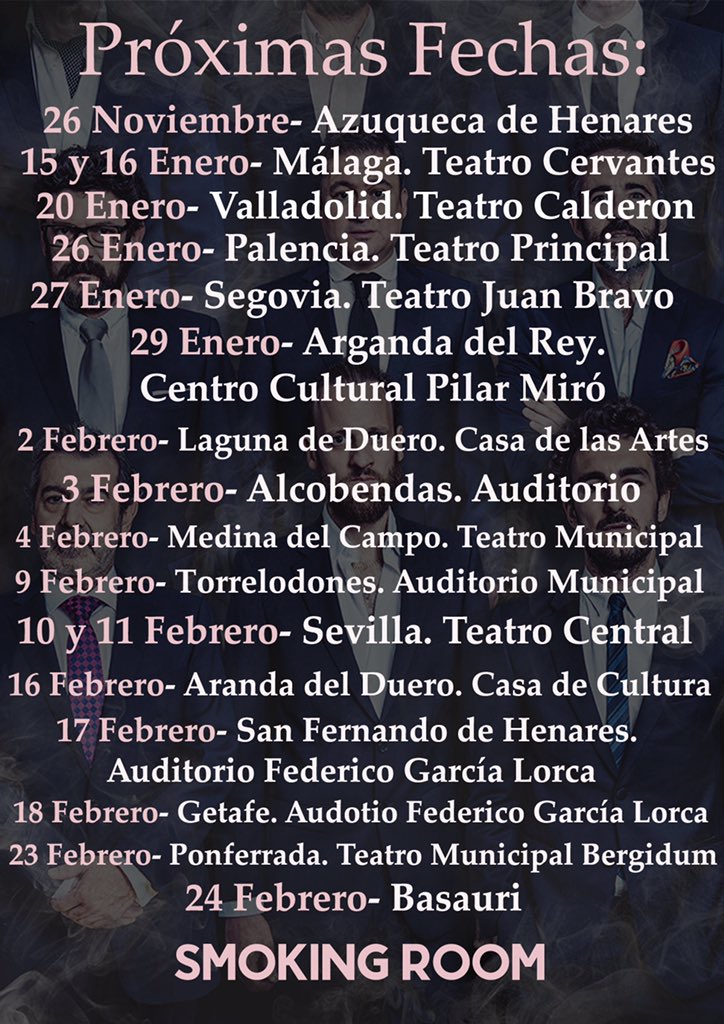 SmokingRoom4's tweet photo. @EstelaA_Oficial @teatrokamikaze Aquí te dejo algunas fechas esperamos verte en algunos de estos lugares!! Gracias 😉 https://t.co/0Xe0Xd063e