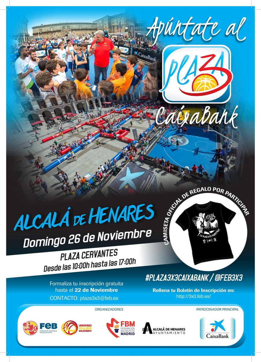 Alcalá de Henares acogerá el Circuito Plaza 3x3 Caixabank <a href="/infoCaixa/">CaixaBank</a> @baloncestofeb de baloncesto 🏀🏀🏀

📅 26 de noviembre
⏰ 10-17 horas
🏟 Plaza de Cervantes, Alcalá de Henares

#Plaza3x3CaixaBank <a href="/feb3x3/">FEB 3x3</a>

➡️ ayto-alcaladehenares.es/portalAlcala/c…