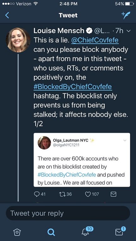 VABlueBelle18's tweet photo. Attention for those of you who added the #BlockedByChiefCovfefe tag Louise is at it yet again 🤦 https://t.co/DMYPkBDwEA