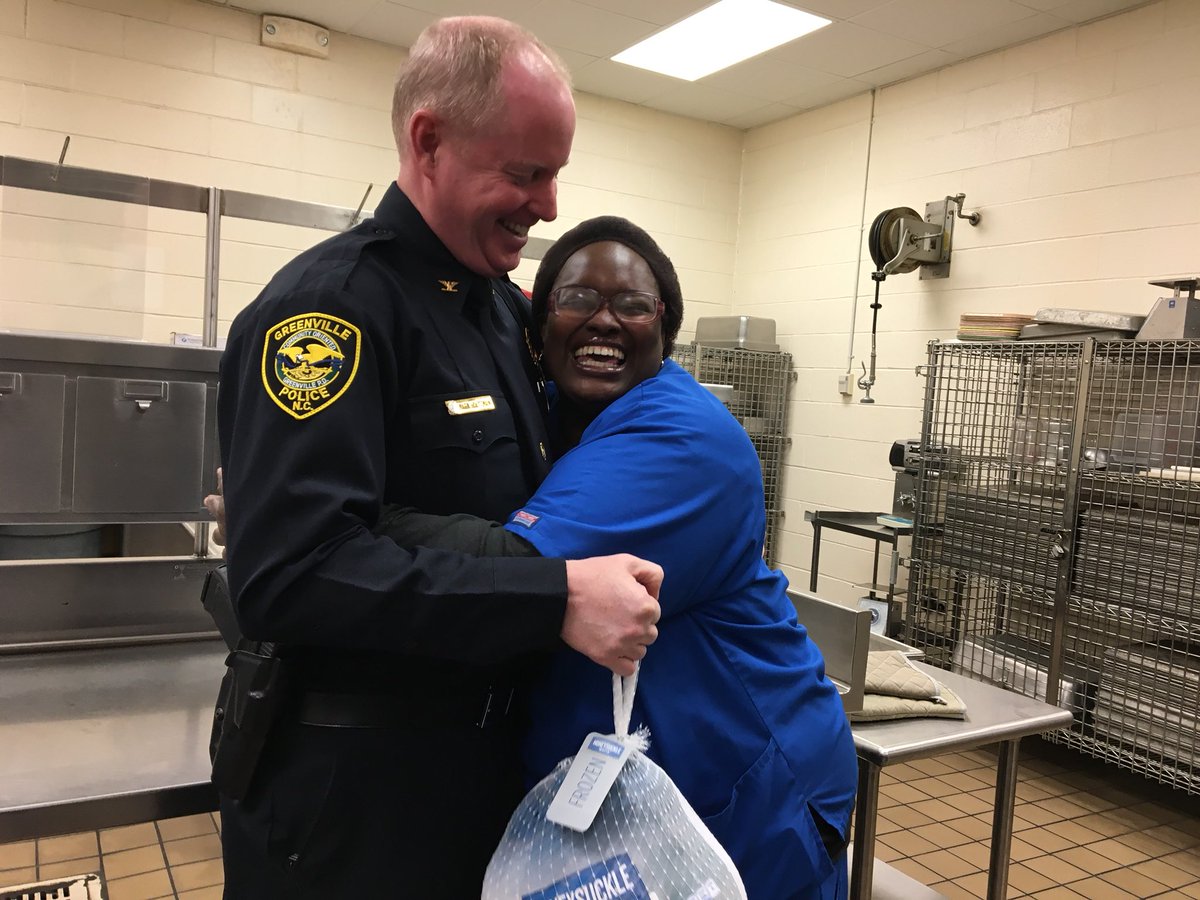 GreenvillePD's tweet photo. When you give away free Turkeys and you get  a reaction like this...Day. Made. https://t.co/ldC2notefq