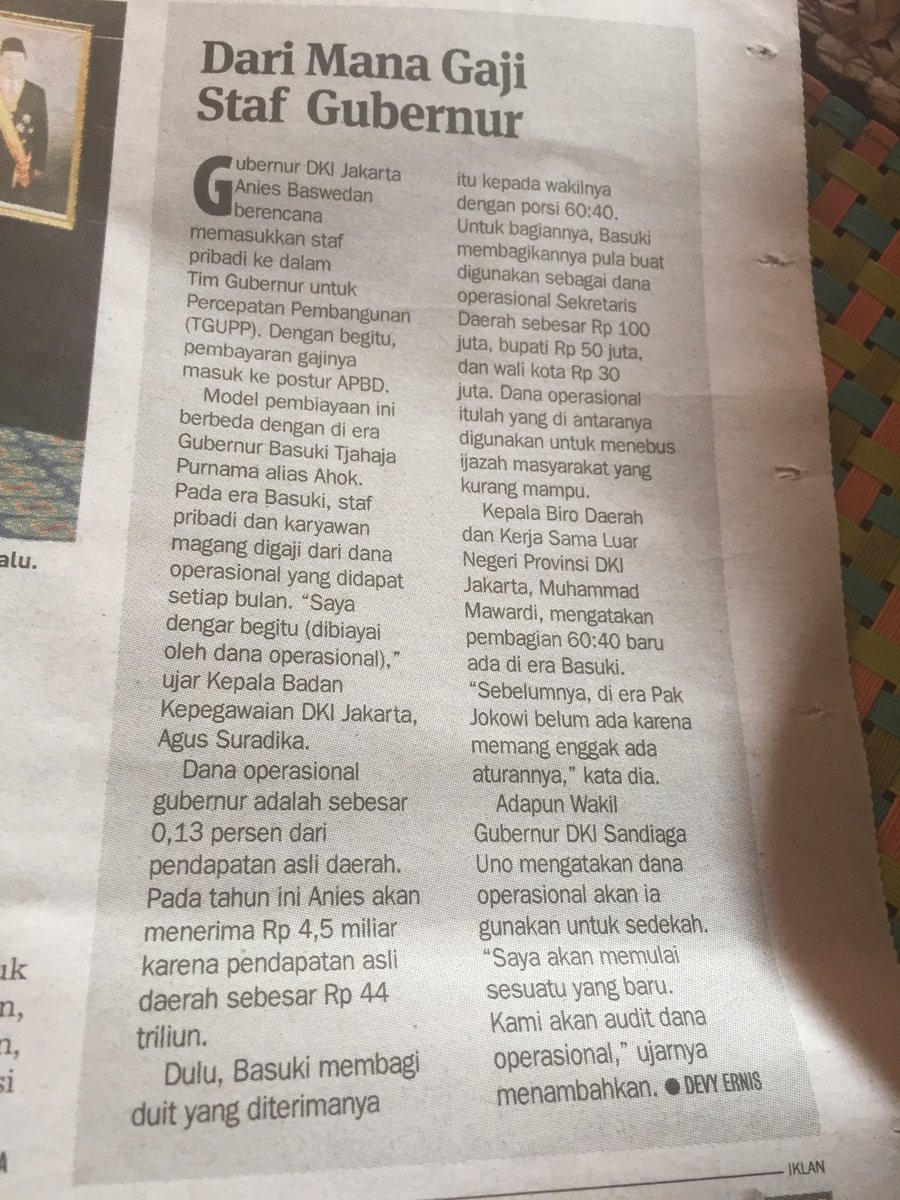 Staf Gubernur tak digaji swasta, tak juga jadi beban APBD. Tapi dari dana operasional Gubernur. Cara Ahok ini bagus. Kenapa gak diteruskan?