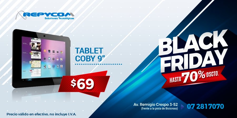 RepycomCorp's tweet photo. #BlacKFriday en #Repycom hasta el 70% descuento.
Viernes 24 de noviembre 2017 desde las 10 am a 12 de la noche en la Av. Remigio Crespo 3-52, Cuenca. Ven y aprovecha cientos de productos a precio de locura!!! https://t.co/RjLcIPpMAX