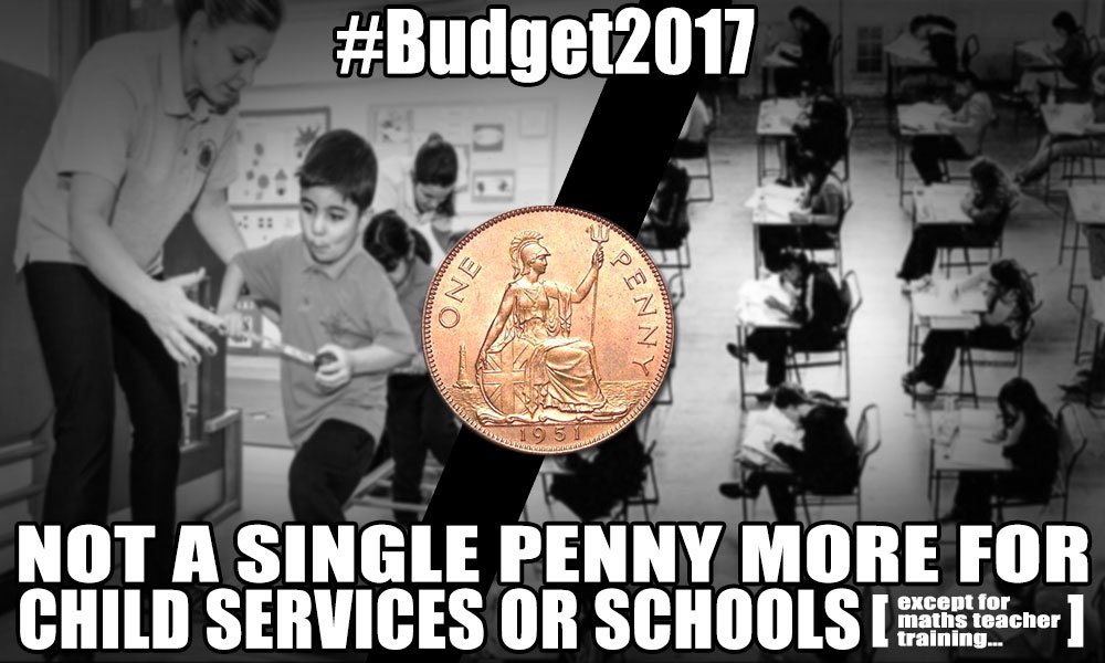 StrongerStabler's tweet photo. Funding for crucial child services has been cut by 24% since 2010 and big cuts are forcing schools to lay off many teachers & assistants - Yet, from the Tories in #Budget2017 ... #NotASinglePenny #NastyParty #r4today https://t.co/c23zZFlkCQ