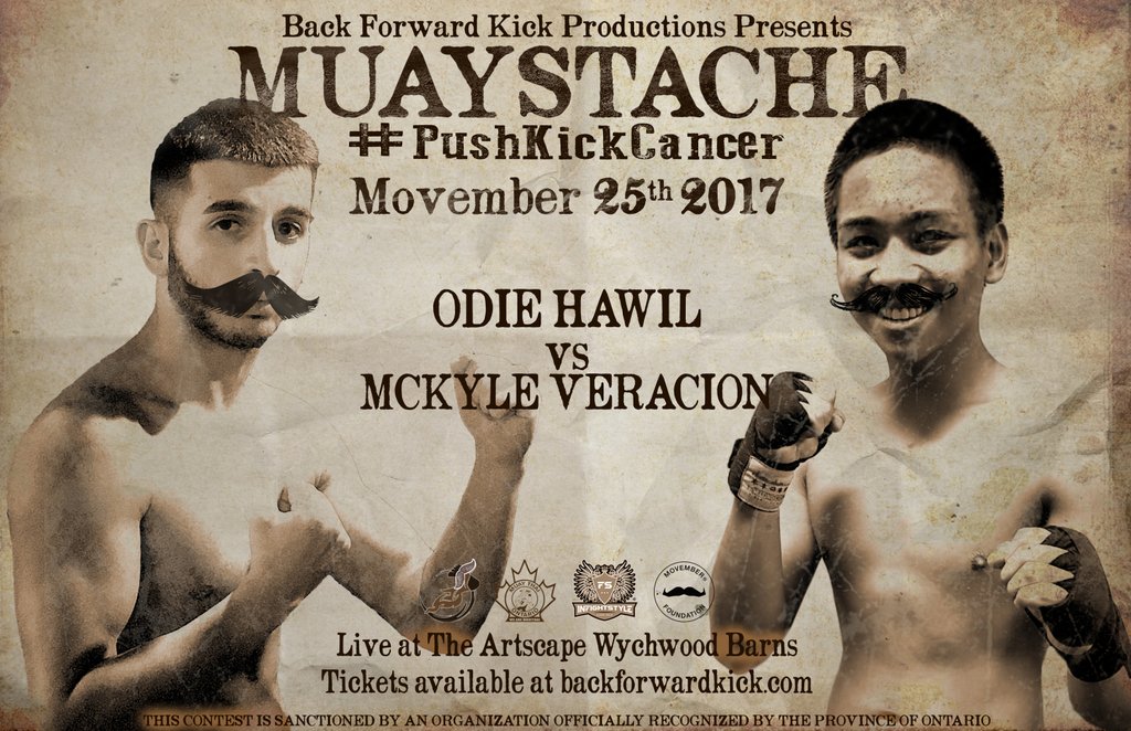 BackForwardKick's tweet photo. Odie of the newly opened Diamond Muaythai (@DMTYYZ) meets McKyle Veracion of the established @KrudarMuaythai on #Movember 25th.
.
Tickets available at https://t.co/GcVDK19zj5
.
#Muaystache #PushKickCancer #ProtectYourNuggets #Muaythai #BackForwardKick #… https://t.co/pwJdVtodf3 https://t.co/jF2rvPJ2n8