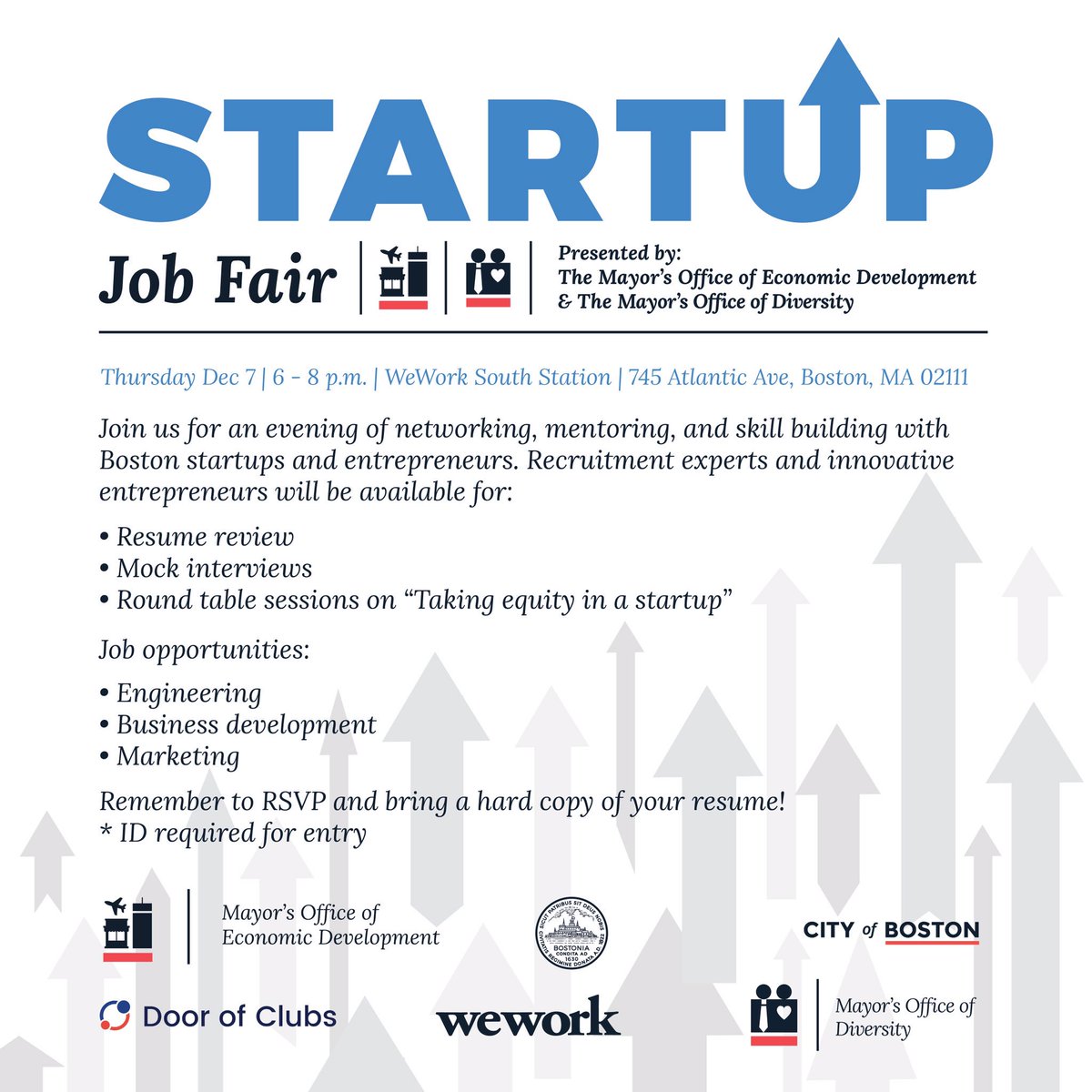 The BUzz Lab (@bubuzzlab) on Twitter photo #StartUp #JobFair #Thursday Dec 7 |6-8 pm| We work South Station | 745 Atlantic Ave, Boston #StartUp #JobFair #Thursday Dec 7 |6-8 pm| We work South Station | 745 Atlantic Ave, Boston