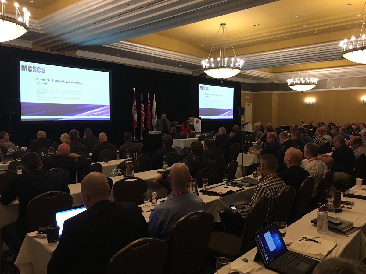 ONFireChiefs's tweet photo. Chief Ted Bryan and AS&amp;E’s Kalpana Rajgopalan deliver an update on fire service training and certification in ONT - lots of exciting things in the works! We are especially eager to have access to online modules, making learning more accessible to everyone #OAFC #Midterm17 https://t.co/Cd4DeJREre