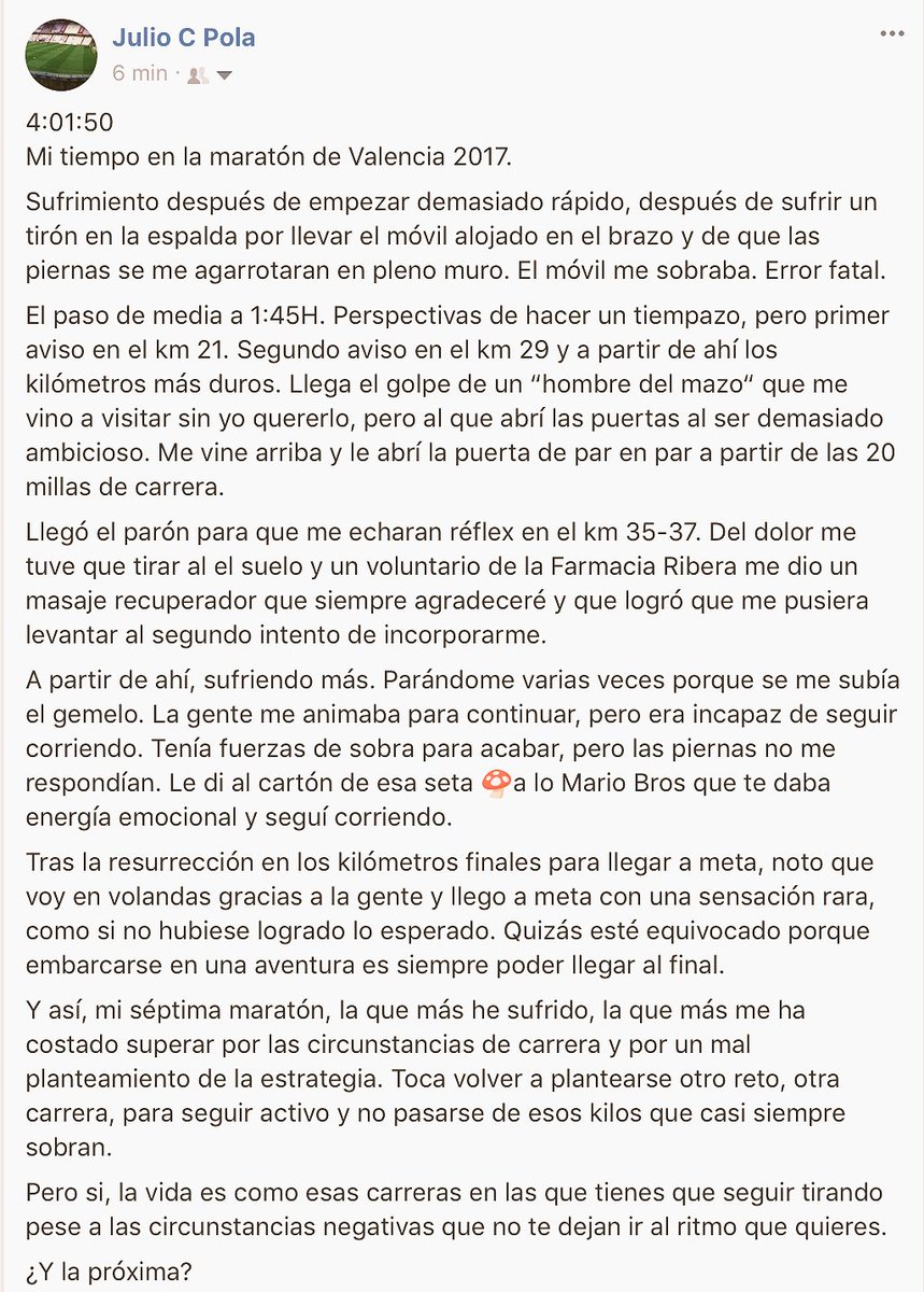 El esperado post sobre mi <a href="/maratonvalencia/">Maratón Valencia</a>. 
Contando mis batallas del último reto.