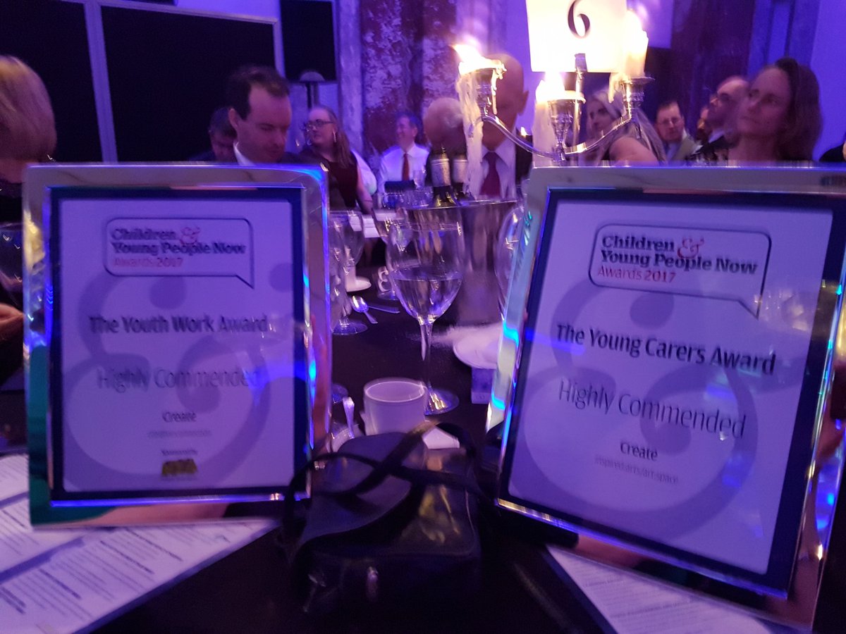 Wow wow wow! <a href="/createcharity/">Create</a> is Highly Commended in #cypnowawards Young Carers Award. 2nd commendation tonight. #imaginemakecreate