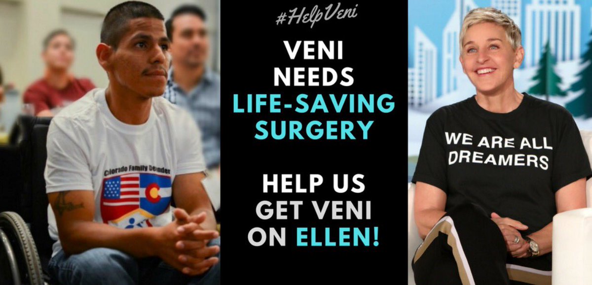 nadeen_i's tweet photo. @TheEllenShow Colorado #Dreamer is a big fan! He needs lifesaving surgery he cannot afford. Will you plz #HelpVeni? https://t.co/F6xWX4tEKW https://t.co/aTbJj1xRLz