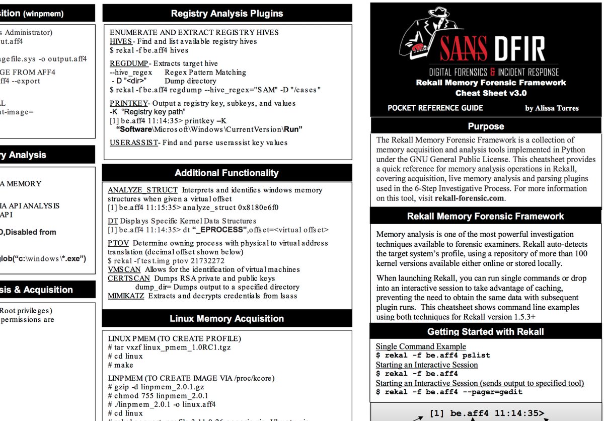 sansforensics's tweet photo. #Rekall #MemoryForensic Framework - robust memory analysis tool 4 Windows, Linux and MacOS #DFIR https://t.co/qk8VEz3aUY https://t.co/2Udxp9kaSK