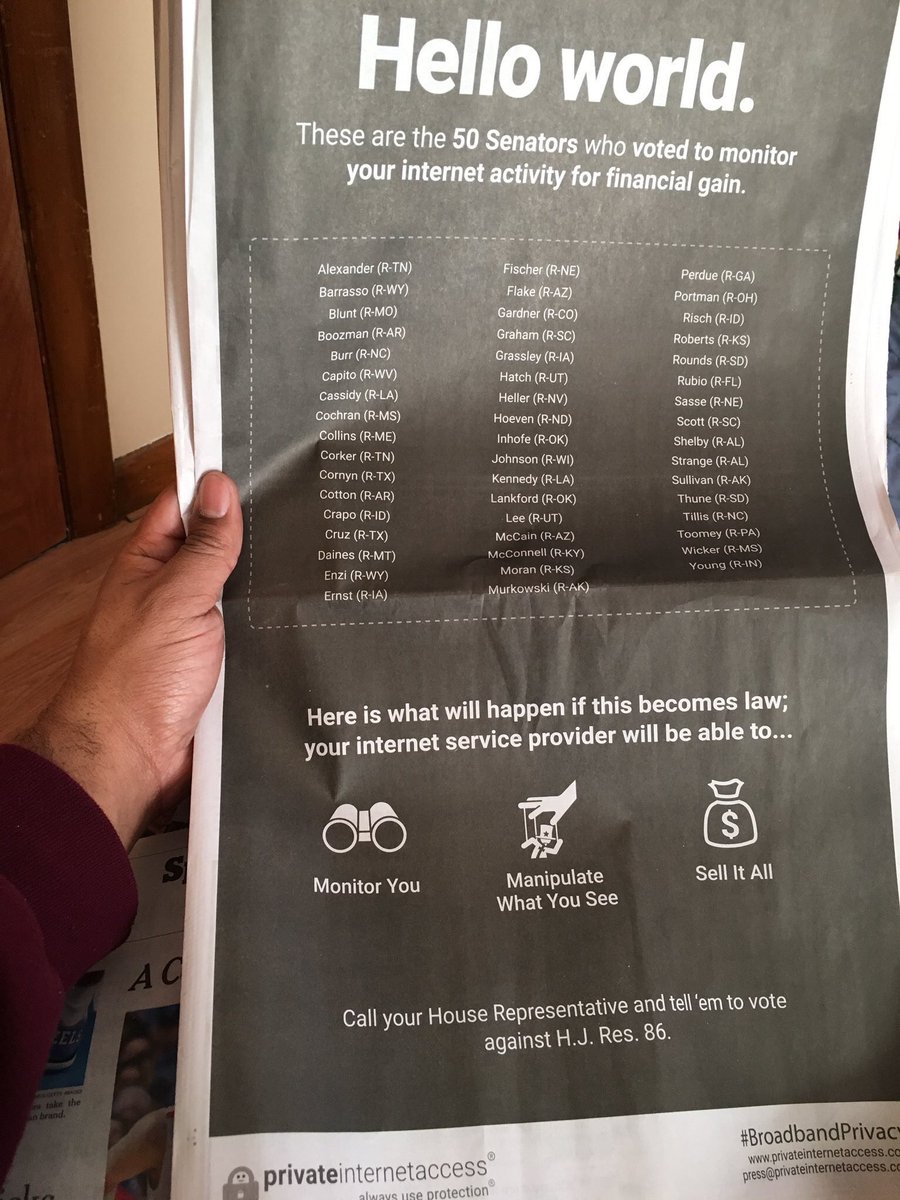 RealWorldStage's tweet photo. @beydiana @RepJimBanks Piece of shit @ToddYoungIN has already voted against this in March. Does Todd know that means they will monitor HIS activity too?? #KeepOurNetFree #netneutrality https://t.co/wahvq8mGCL