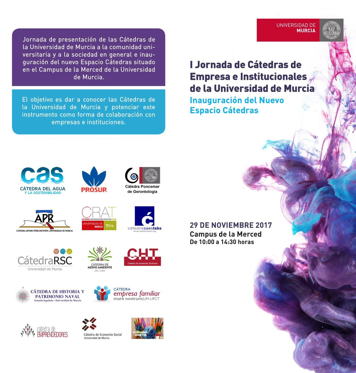 vicEESum's tweet photo. Os esperamos el miércoles 29 nov en el campus de la Merced en las I Jornadas de Cátedras de la @UMU y la inauguración del Nuevo Espacio Cátedras!! #Cátedras #CatedrasUniversidadEmpresa #VTEE https://t.co/LHSVZaFOFt