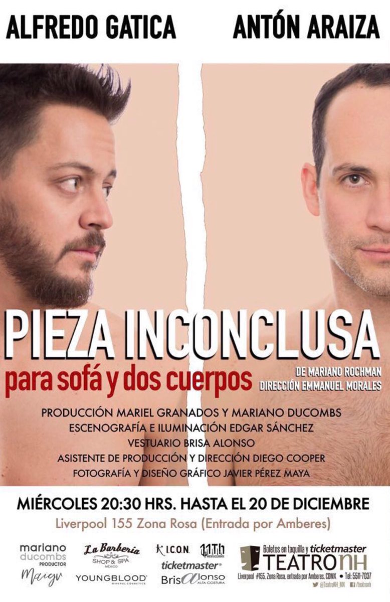 CFAlfredoGatica's tweet photo. Vayan a ver a nuestro querido @Alfredo_Gatica y @antonaraiza en @piezainconclusa
En el @TeatroNH_MX 
¡No se la pueden perder! Está buenísima 😎👌🏻 https://t.co/6MB7OUJpHt