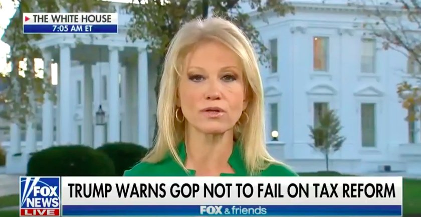 thinkprogress's tweet photo. It looks like Kellyanne Conway broke a federal law on national TV again https://t.co/kbksok6vo5 https://t.co/H5QVkooA22