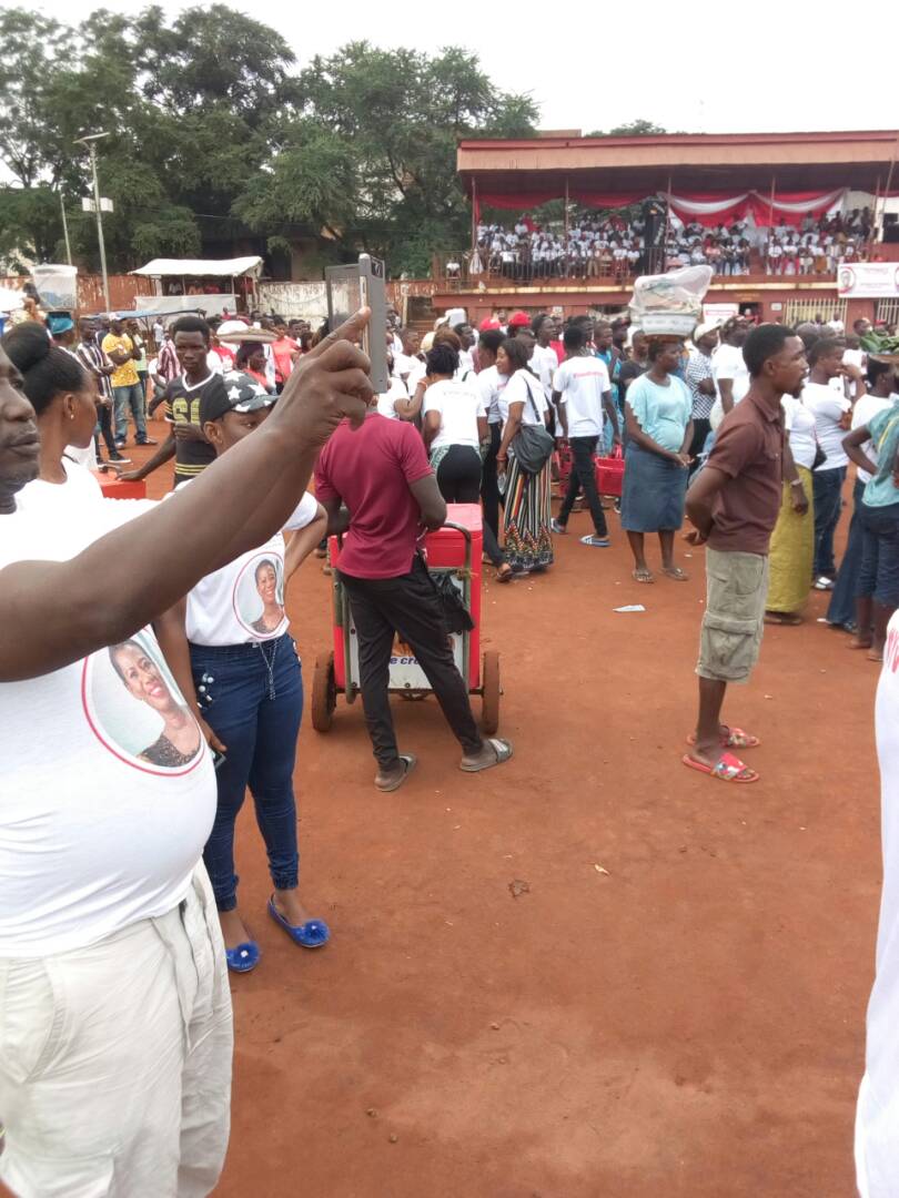5050_SL's tweet photo. Yvonne Aki Sawyer today in Atouga Stadium on voter ID card collection sensitization. Freetown Mayoral Aspirant. https://t.co/9aWIyEjafv