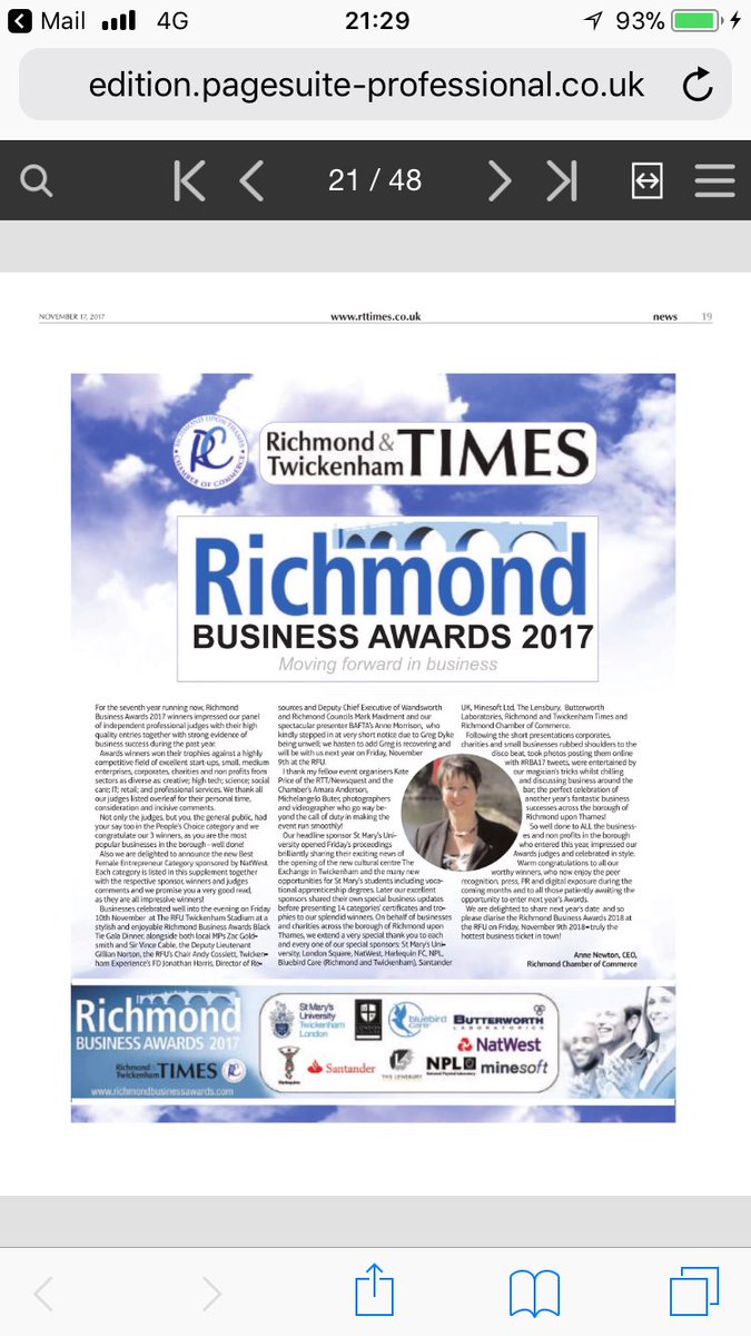 chamberrichmond's tweet photo. #RBA17 #RichmondBusinessAwardsSupplement in @richmondtimes #ReadAllAbout-it @yourstmarys #LondonSquare @pftphotography @vickisharpphoto https://t.co/t2jdua8z8p