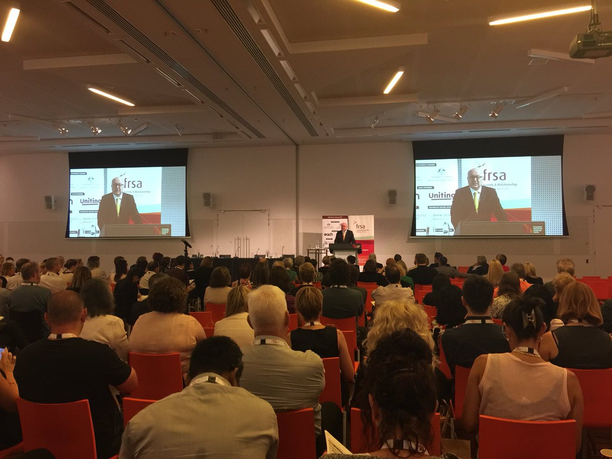 FRSAust's tweet photo. Senator Brandis @agdgovau Announcement at #FRSA2017: Gov will provide further 468mil to continue to fund family services sector! https://t.co/AIivurONQ4
