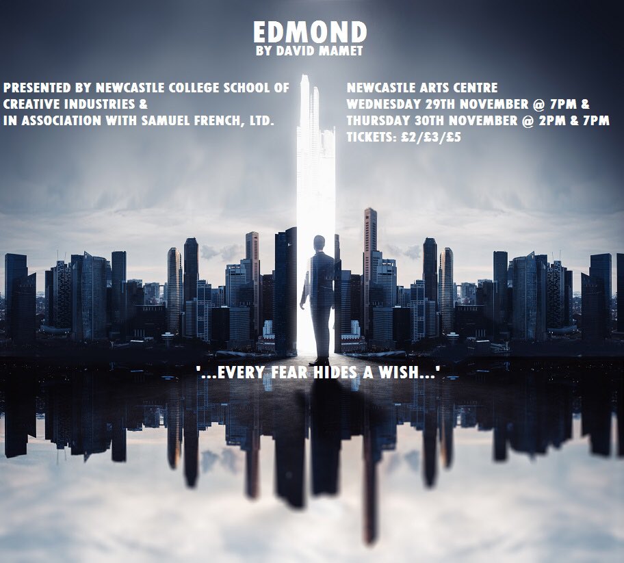 NCLActingDept's tweet photo. Next week @NewcastleArts is our L6 students in their final ensemble play, #edmond Wed @ 7pm and Thurs 2pm and 7pm. Tickets £2/£3/£5. #everyfearhidesawish https://t.co/KR0UV1Pzea