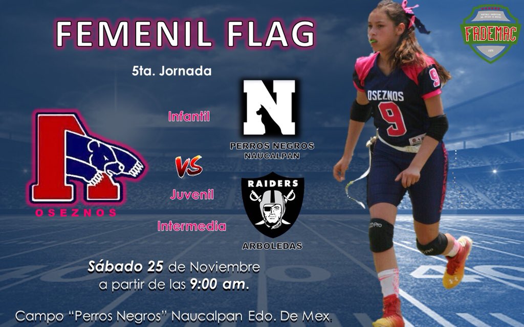 5ta. Jornada #FemenilFlag Liga @FADEMACoficial entre <a href="/ClubOseznos/">Club Oseznos</a> vs <a href="/perrosnegros_Mx/">Perros Negros</a> y <a href="/Raidersarboleda/">Raiders arboledas</a> en Naucalpan Go Oseznos Go 👊🏻🏈